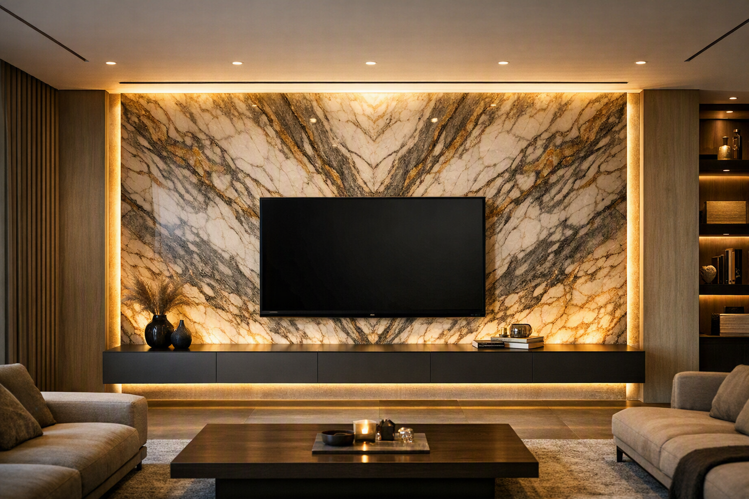 شکوه در نقطه کانونی؛ راهنمای انتخاب سنگ طبیعی برای تی‌وی وال (TV Wall) لوکس