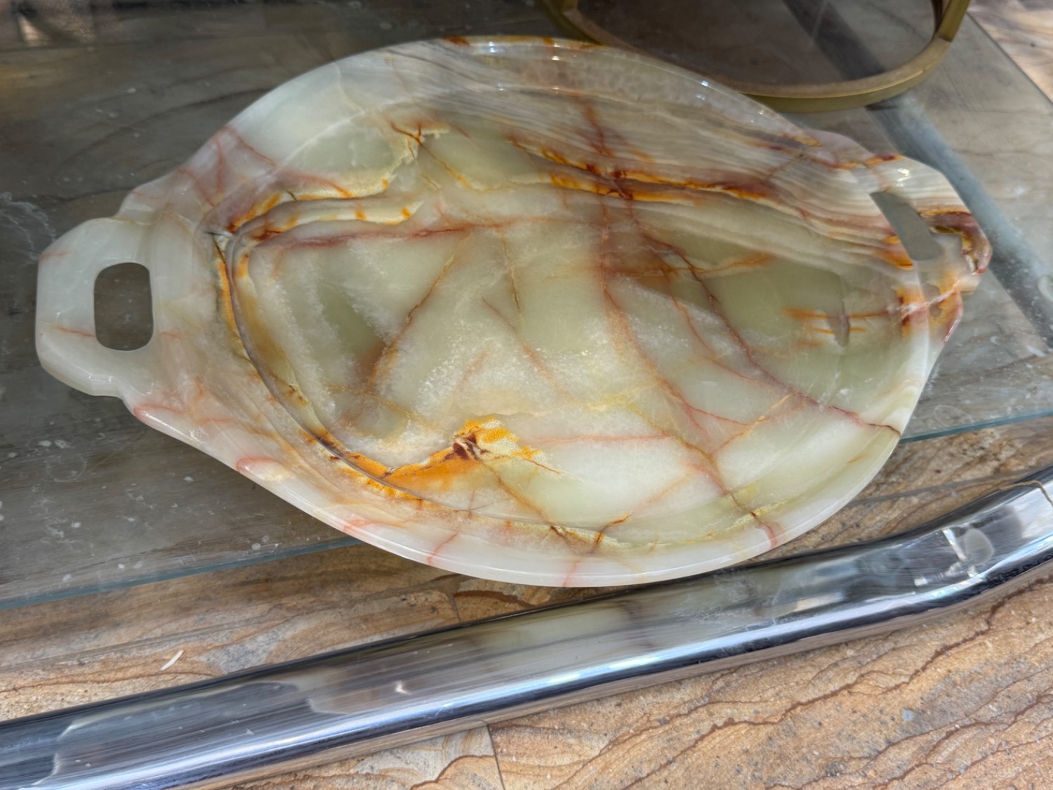 سینی دسته دار مرمر سنگی