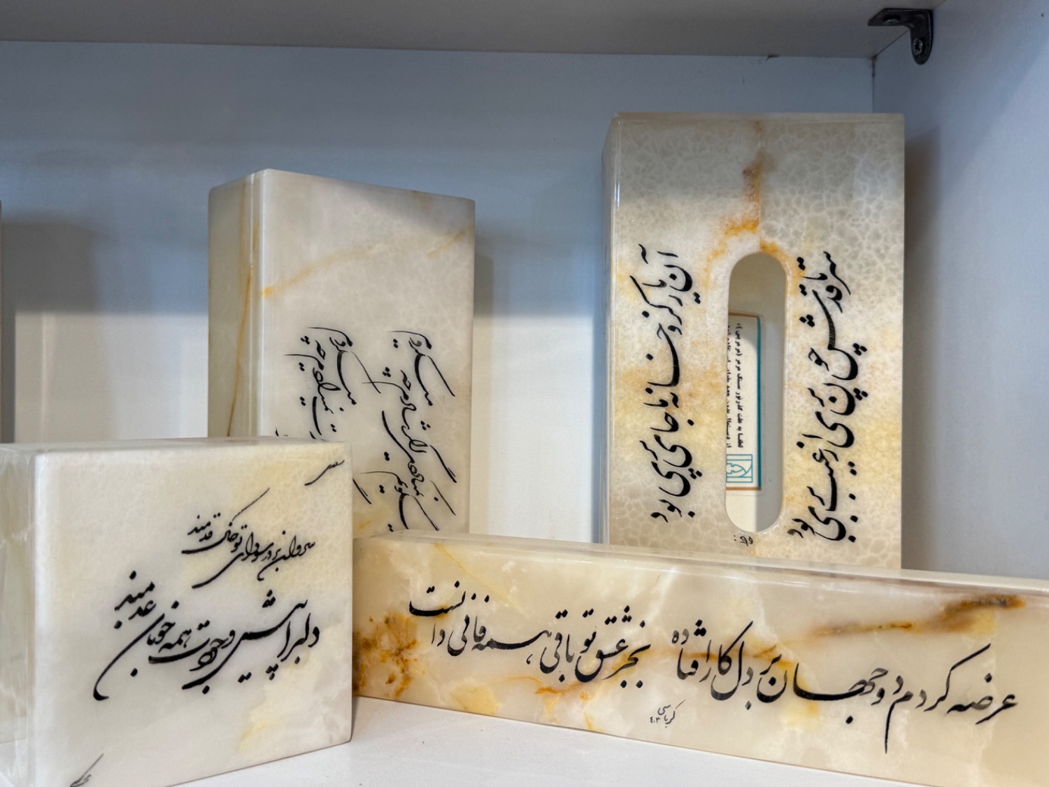 ست سه تیکه سنگ مرمر جا دستمالی گلدان و باکس دکوری